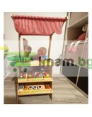 Дървен супермаркет за деца с касов апарат аксесоари и комплект плодове